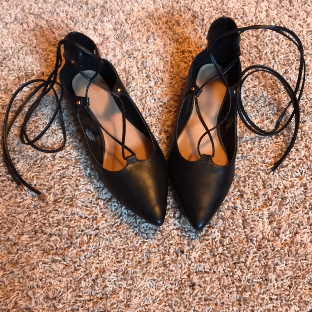 Old Navy Black Pleather Lace-Up Ballet Flats